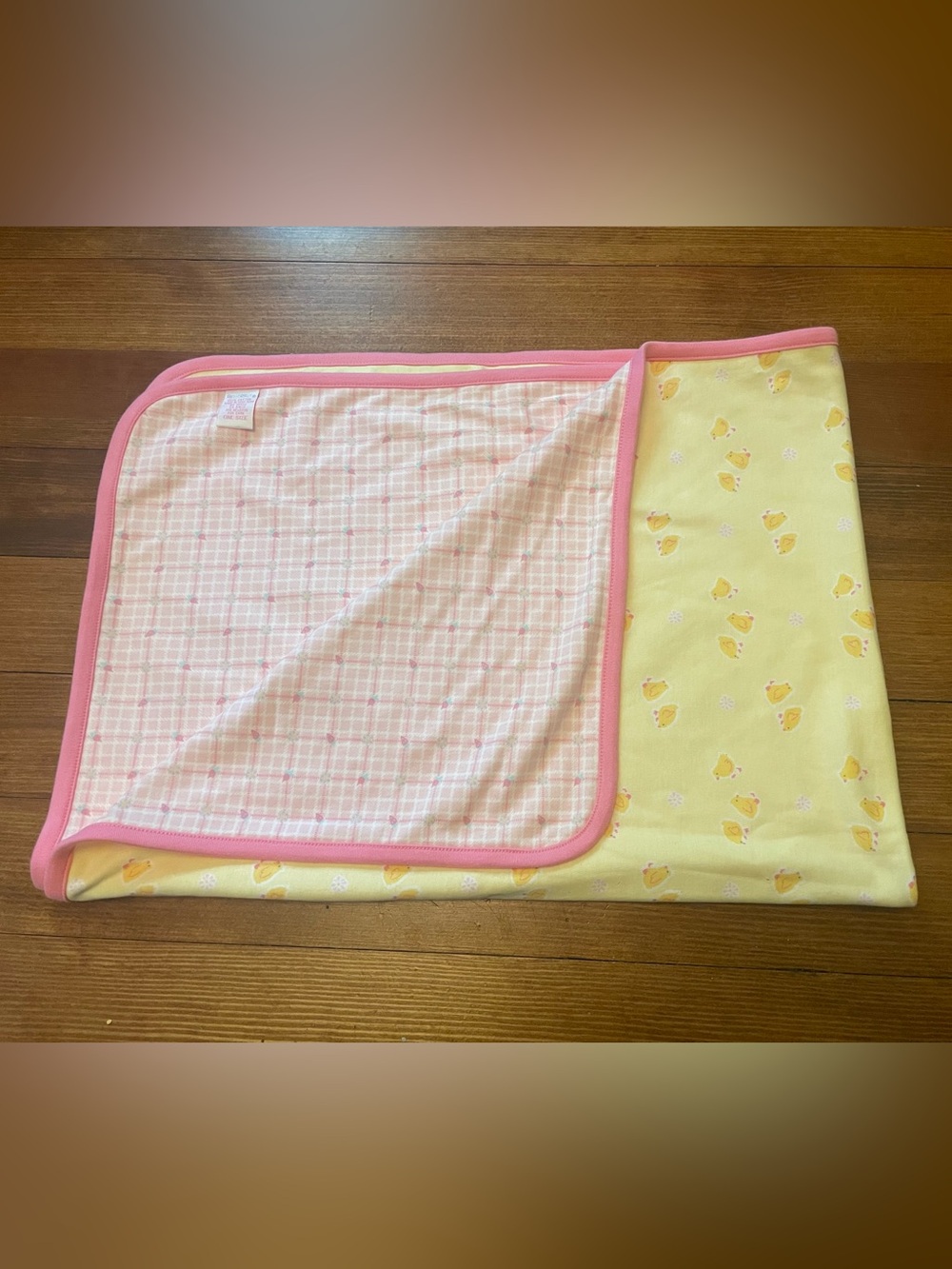 Vintage Rainbow Tag Gymboree Pink & Yellow Reversible Duck & Pink Plaid Blanket